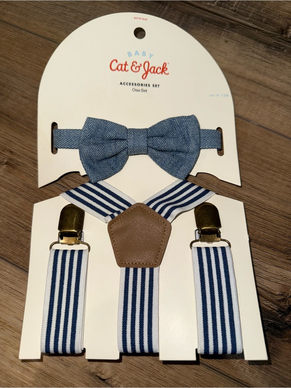 Cat & Jack Blue and White Striped Bow Tie & Suspenders Set